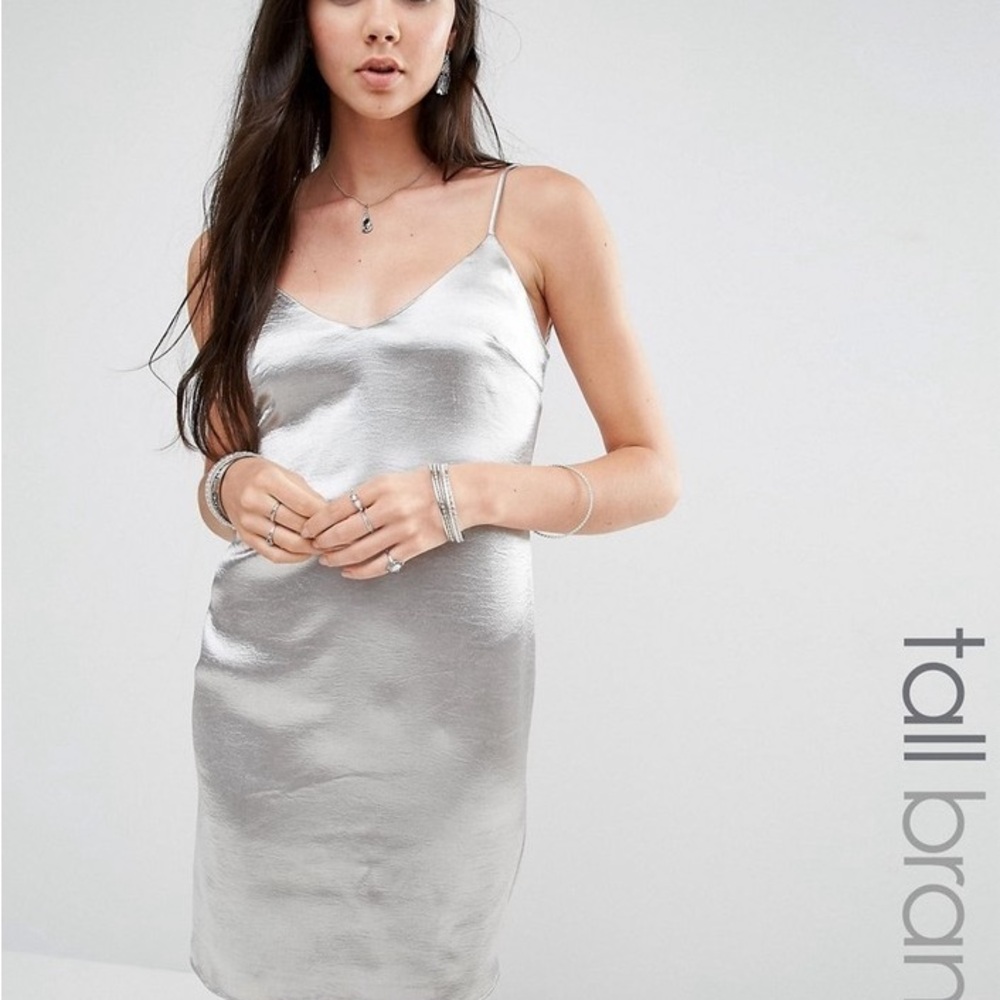 Silver Satin Slip Dress